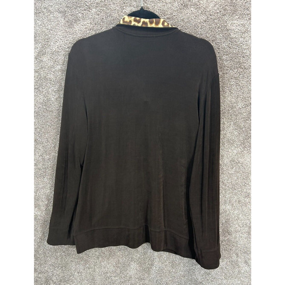 Chicos Travelers Jacket Womens 2 Large 12 Brown Animal Print Acetate Slinky Zip - Picture 2 of 7